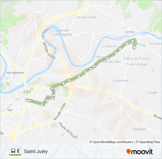 Plan de la ligne E de bus