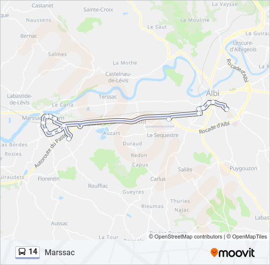 Plan de la ligne 14 de bus