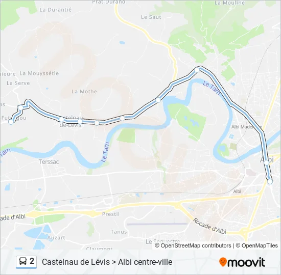 Plan de la ligne 2 de bus