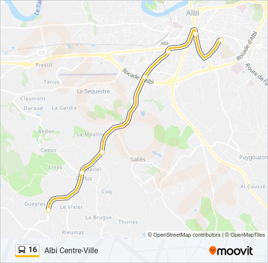 Plan de la ligne 16 de bus