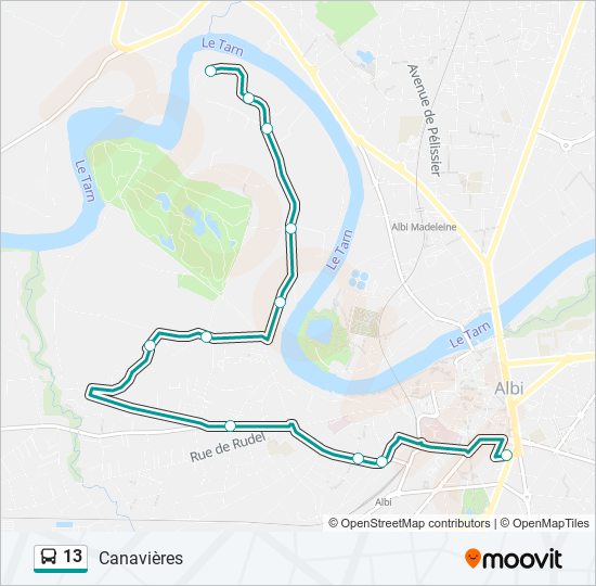 Plan de la ligne 13 de bus