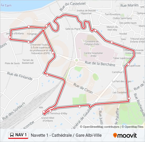 Plan de la ligne NAV 1 de bus