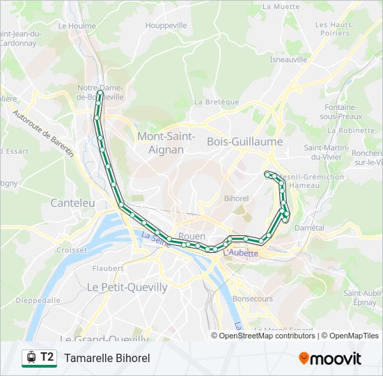 Plan de la ligne T2 de tram