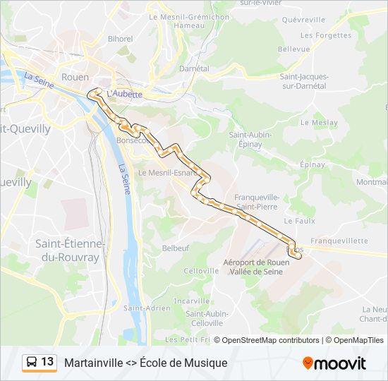 Plan de la ligne 13 de bus