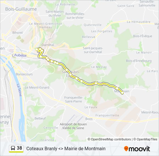 Plan de la ligne 38 de bus