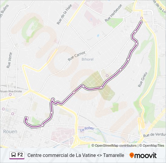 Plan de la ligne F2 de bus