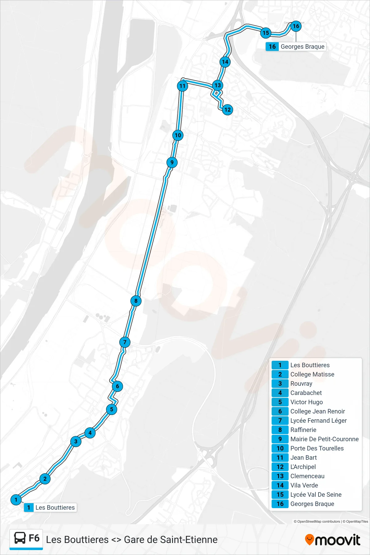 F6 bus Line (Georges Braque Grand Quevilly) route and stops on a map