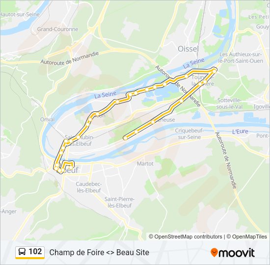 Plan de la ligne 102 de bus