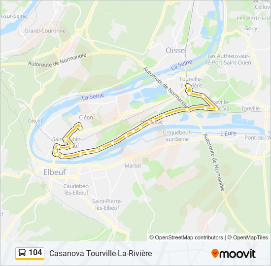 Plan de la ligne 104 de bus