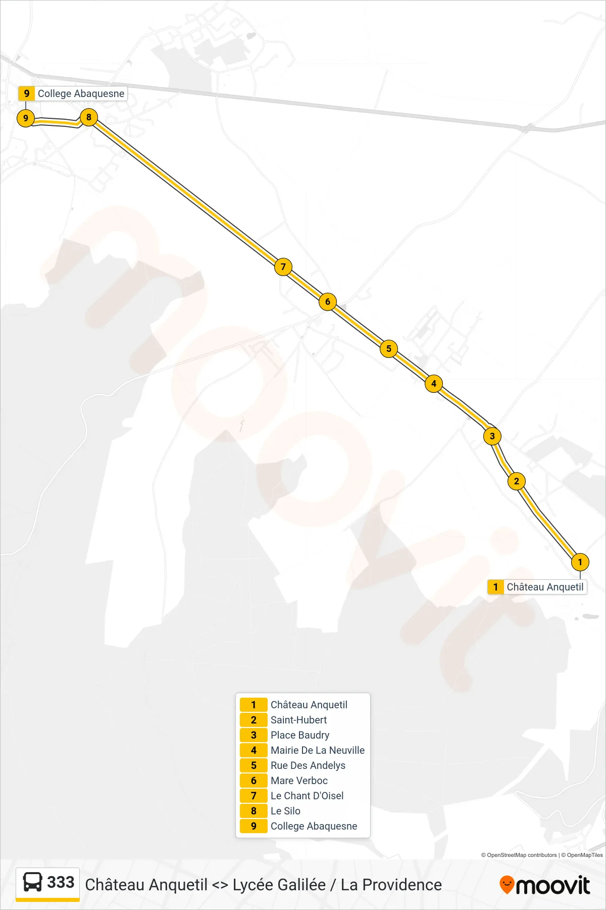 Recorrido y paradas de la línea 333 de autobús (College Abaquesne BOOS) en el mapa
