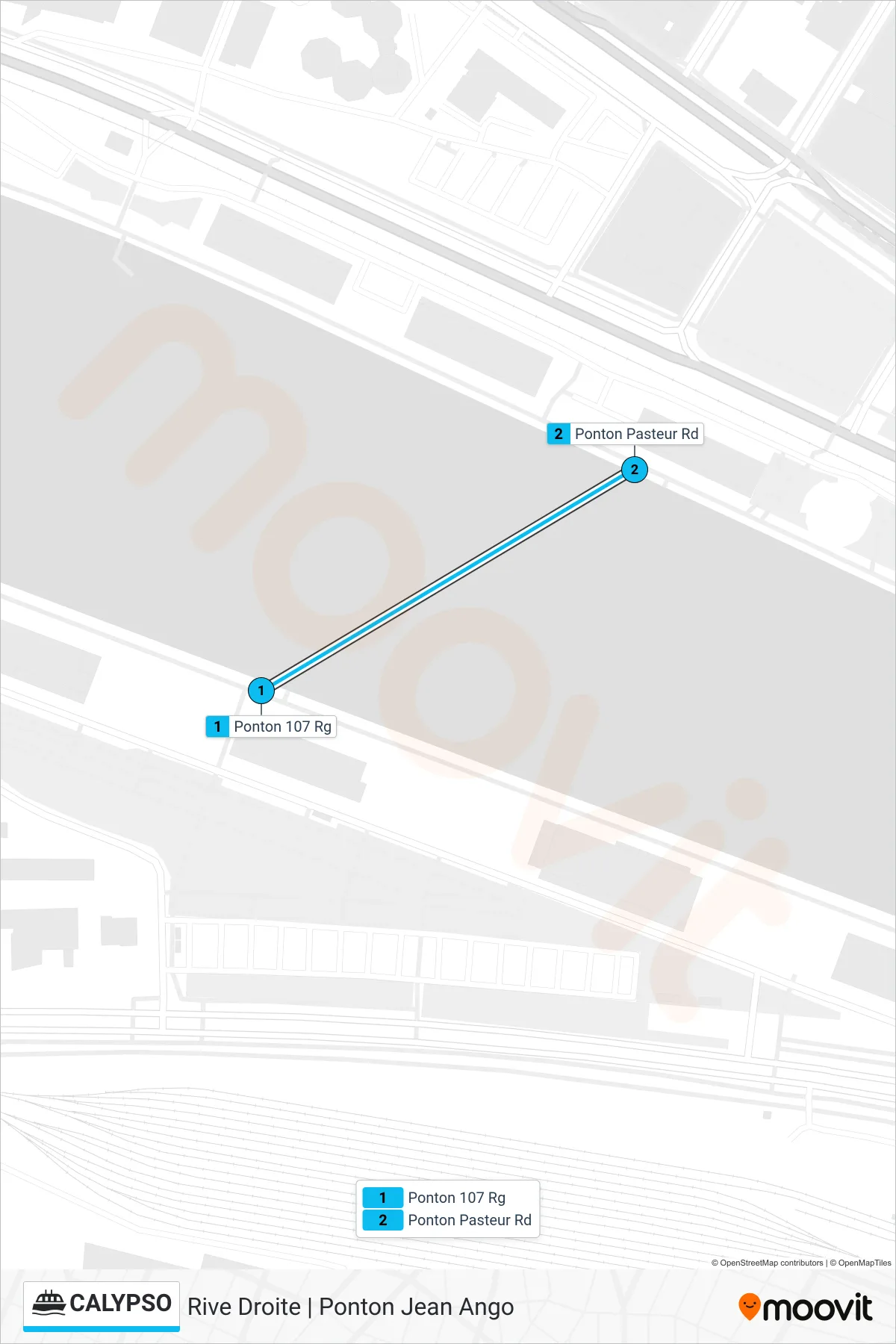 Tracé et arrêts de la ligne CALYPSO de ferry (Rive Droite | Ponton Jean Ango) sur une carte