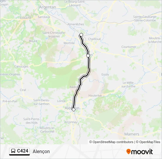 Plan de la ligne C424 de bus