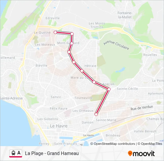Plan de la ligne A de tram