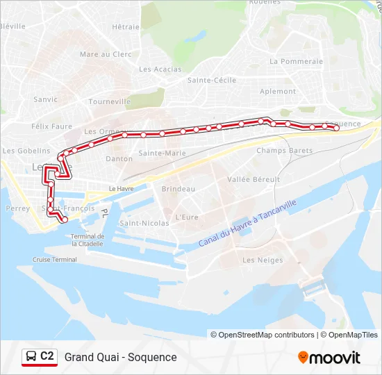 Plan de la ligne C2 de bus