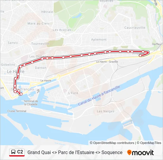 Plan de la ligne C2 de bus