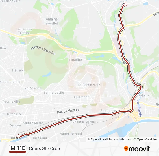 Plan de la ligne 11E de bus