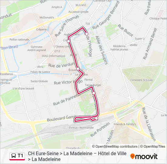 T1 Bus Line Map