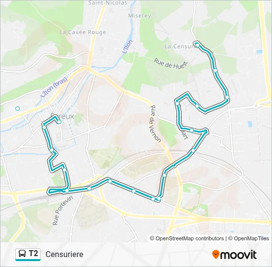 T2 Bus Line Map