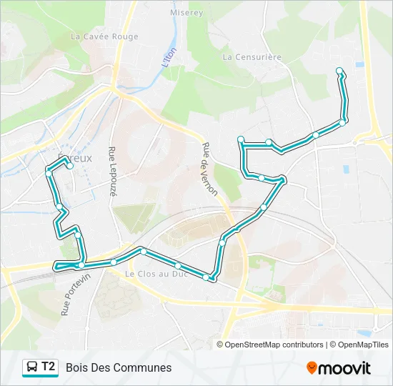 T2 Bus Line Map