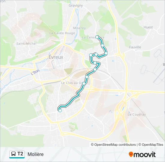 T2 Bus Line Map