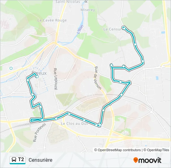 T2 Bus Line Map