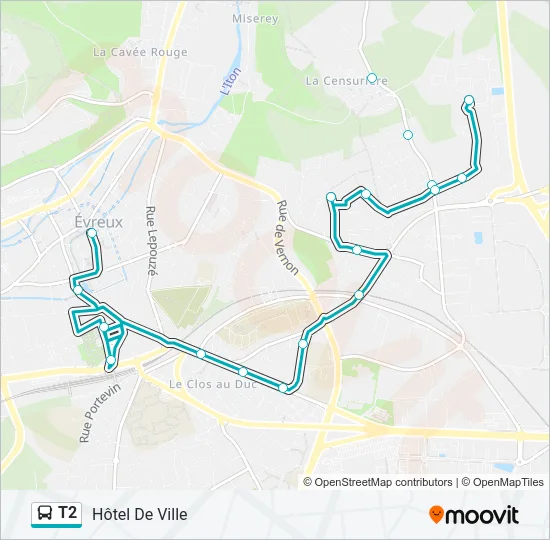 T2 Bus Line Map