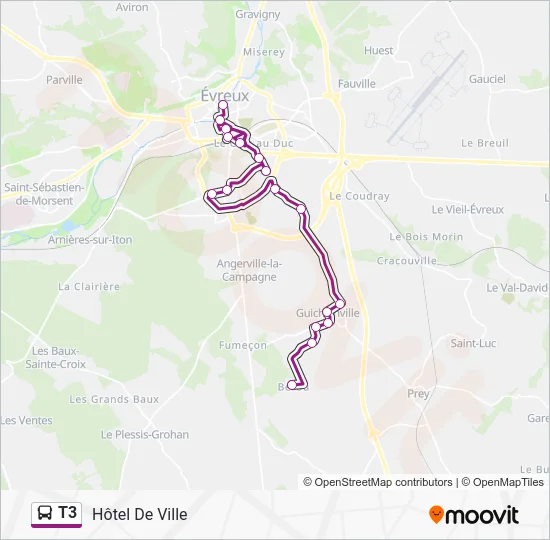 Mapa de T3 de autobús