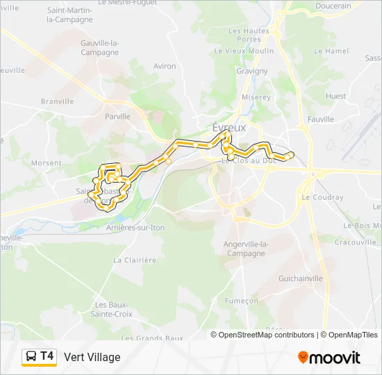 Plan de la ligne T4 de bus