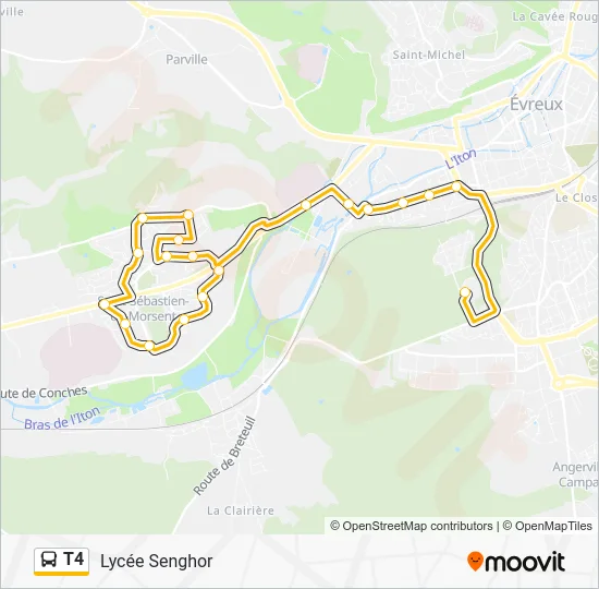 Plan de la ligne T4 de bus
