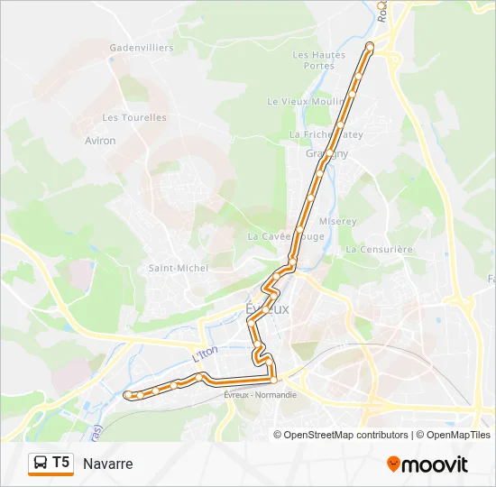 Plan de la ligne T5 de bus