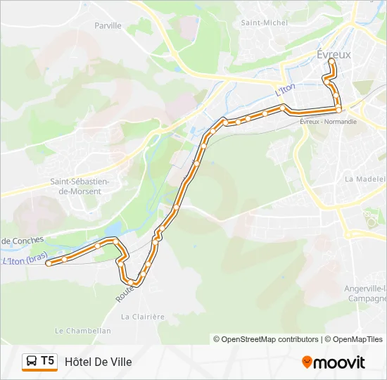 Plan de la ligne T5 de bus