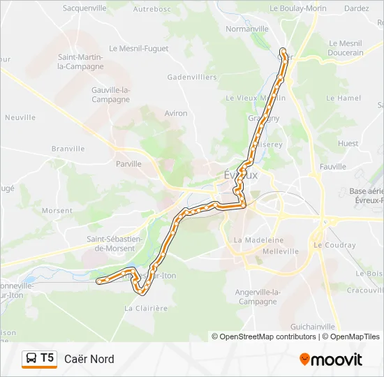 Plan de la ligne T5 de bus