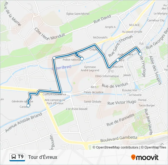 T9 Bus Line Map