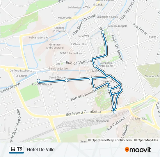 T9 Bus Line Map