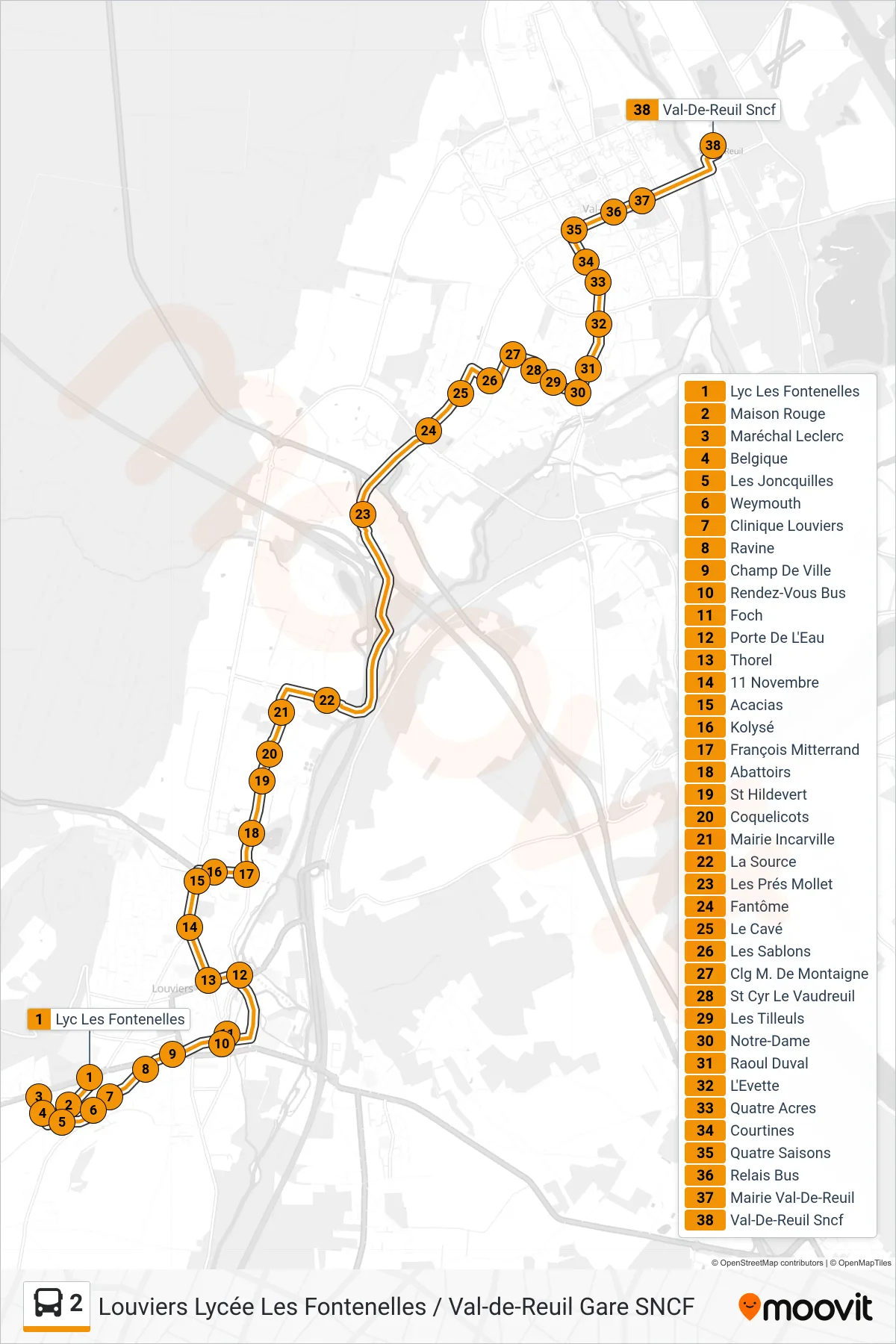 2 bus Line (Gare S.N.C.F. Val-De-Reuil) route and stops on a map