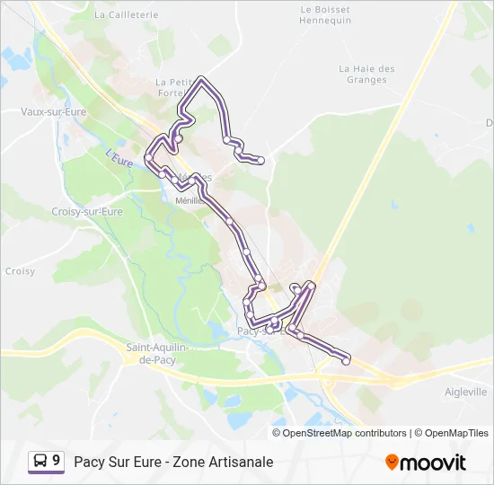 Plan de la ligne 9 de bus