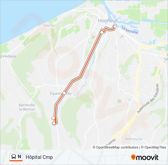 Plan de la ligne N de bus