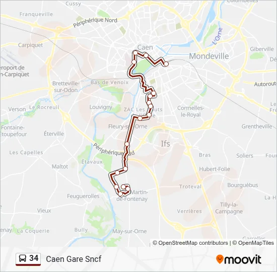 Plan de la ligne 34 de bus