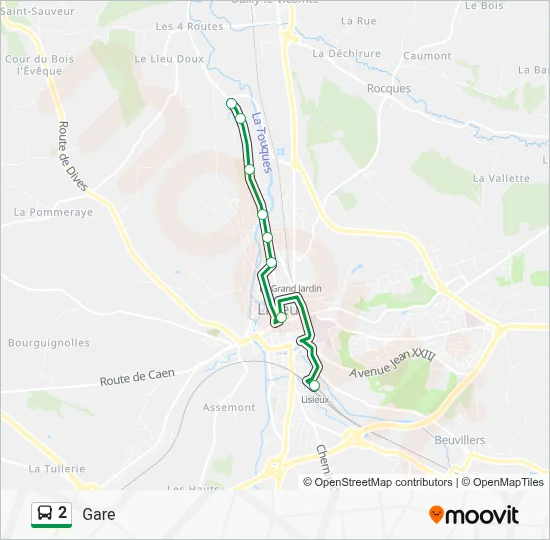 Plan de la ligne 2 de bus