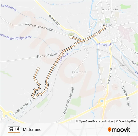 Plan de la ligne 14 de bus