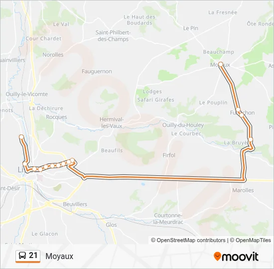 Plan de la ligne 21 de bus