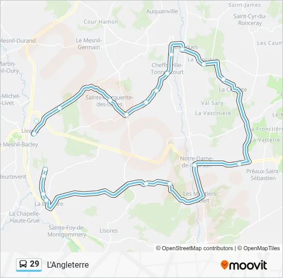 Plan de la ligne 29 de bus