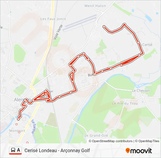 Plan de la ligne A de bus