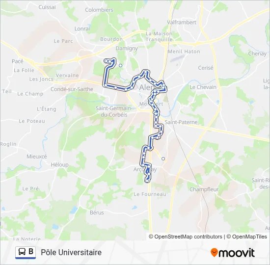 Plan de la ligne B de bus