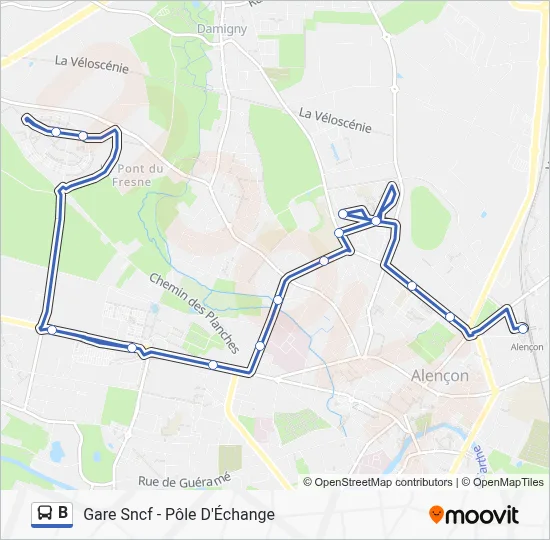 Plan de la ligne B de bus