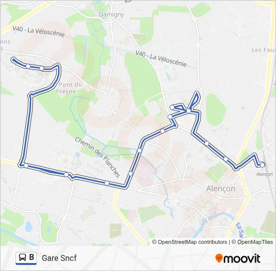 Plan de la ligne B de bus