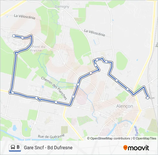 Plan de la ligne B de bus