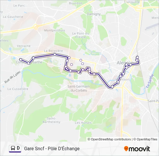 Plan de la ligne D de bus