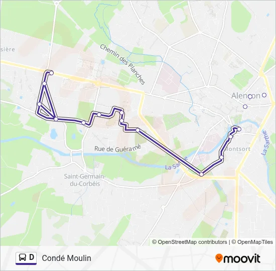 Plan de la ligne D de bus