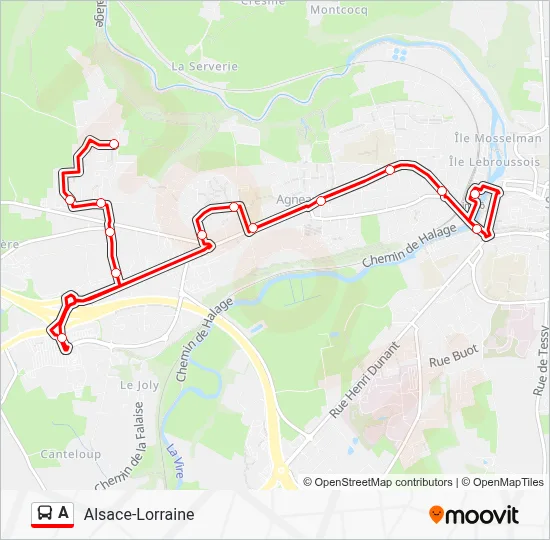 Plan de la ligne A de bus